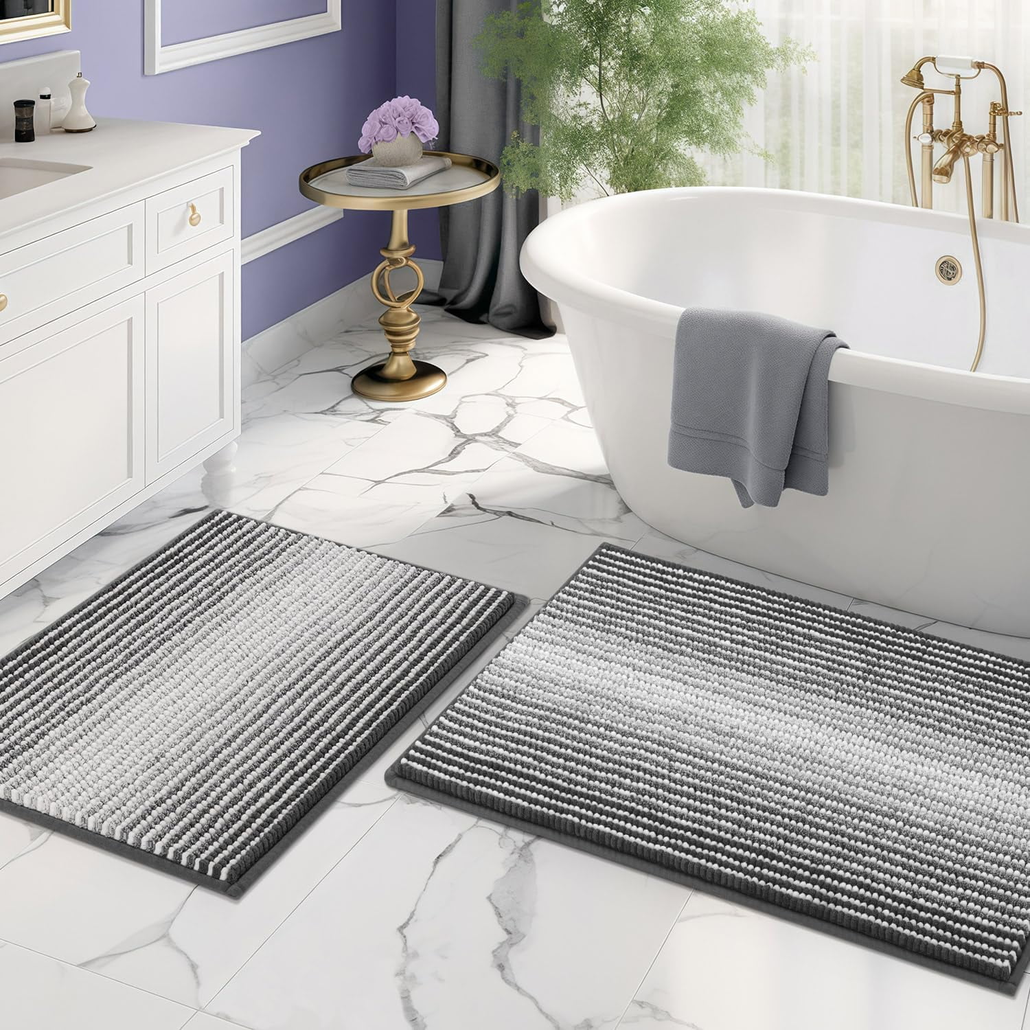 Gray Chenille 2-Piece Gradient Bathroom Rug Set