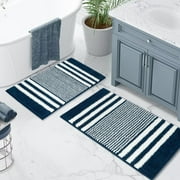 BSICPRO Bathroom Rugs Set 2 Piece, Extra Soft and Absorbent Fluffy Striped Chenille Bath Mat Rug Set, Non Slip Bathroom Floor Mat, Machine Washable (20" x 32" Plus 16" x 24", Gray)