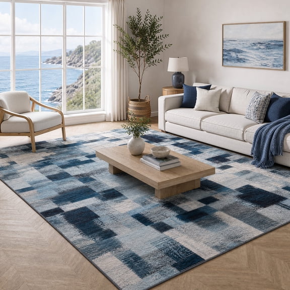 BSICPRO Contemporary Tufted Blue Abstraction Area Rugs, 8' x 10', Fade Resistant