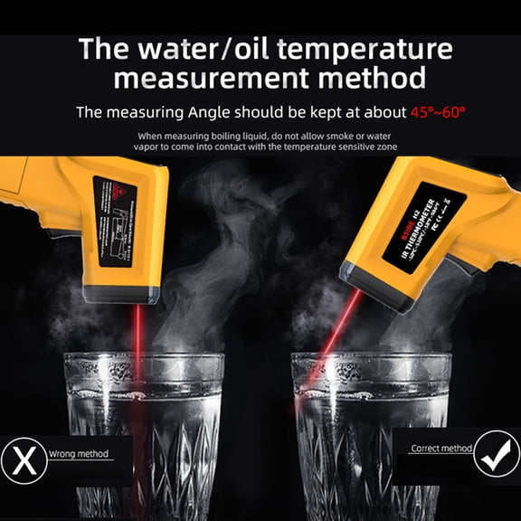 BSIDE Handheld Laser Infrared Thermometer -50~530C / -58~986F Noncontact Digital Temperature Meter with LCD Screen, Adjustable Emissivity Pyrometer, 12:1 Target Positioning