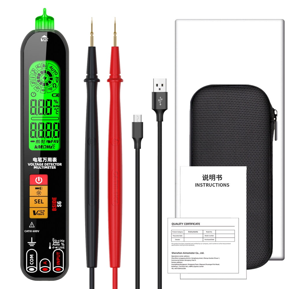 BSIDE S6 Digital Multimeter Professional Voltage Resistance Frequency Capacitance Measurement Tester Digital Backlight Display Multitester NCV Voltage Detector True RMS Tester