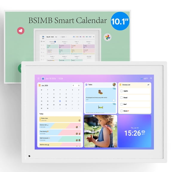 BSIMB 10.1 inch Digital Calendar, Interactive Family Schedule Display, Chore Chart and Meal Planner