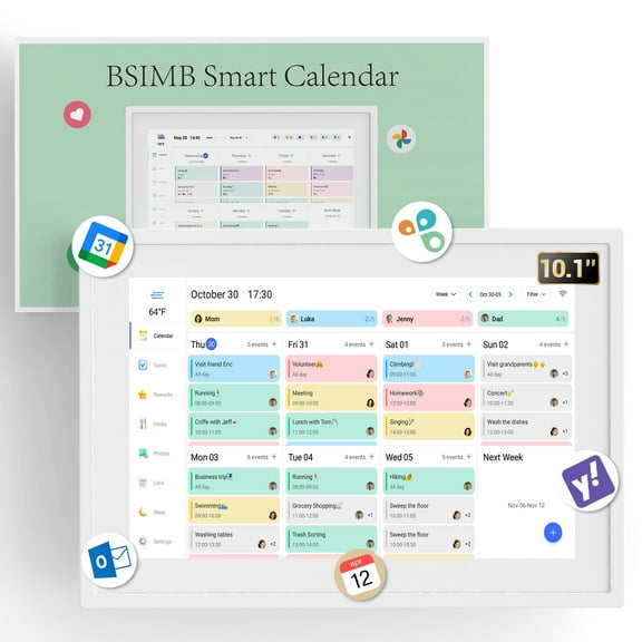 BSIMB 10.1 Inch Digital Calendar - Chore Chart, Meal Planner, Rewards System, Photo Display, Smart Electronic Calendar Interactive Display Seamless Family Schedule