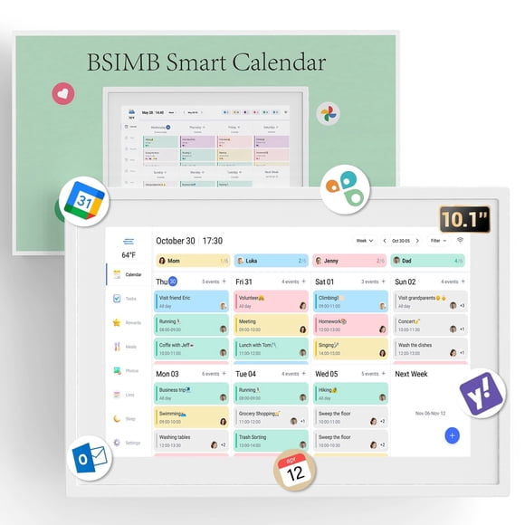 BSIMB 10.1 inch Digital Calendar, Interactive Family Schedule Display, Chore Chart and Meal Planner