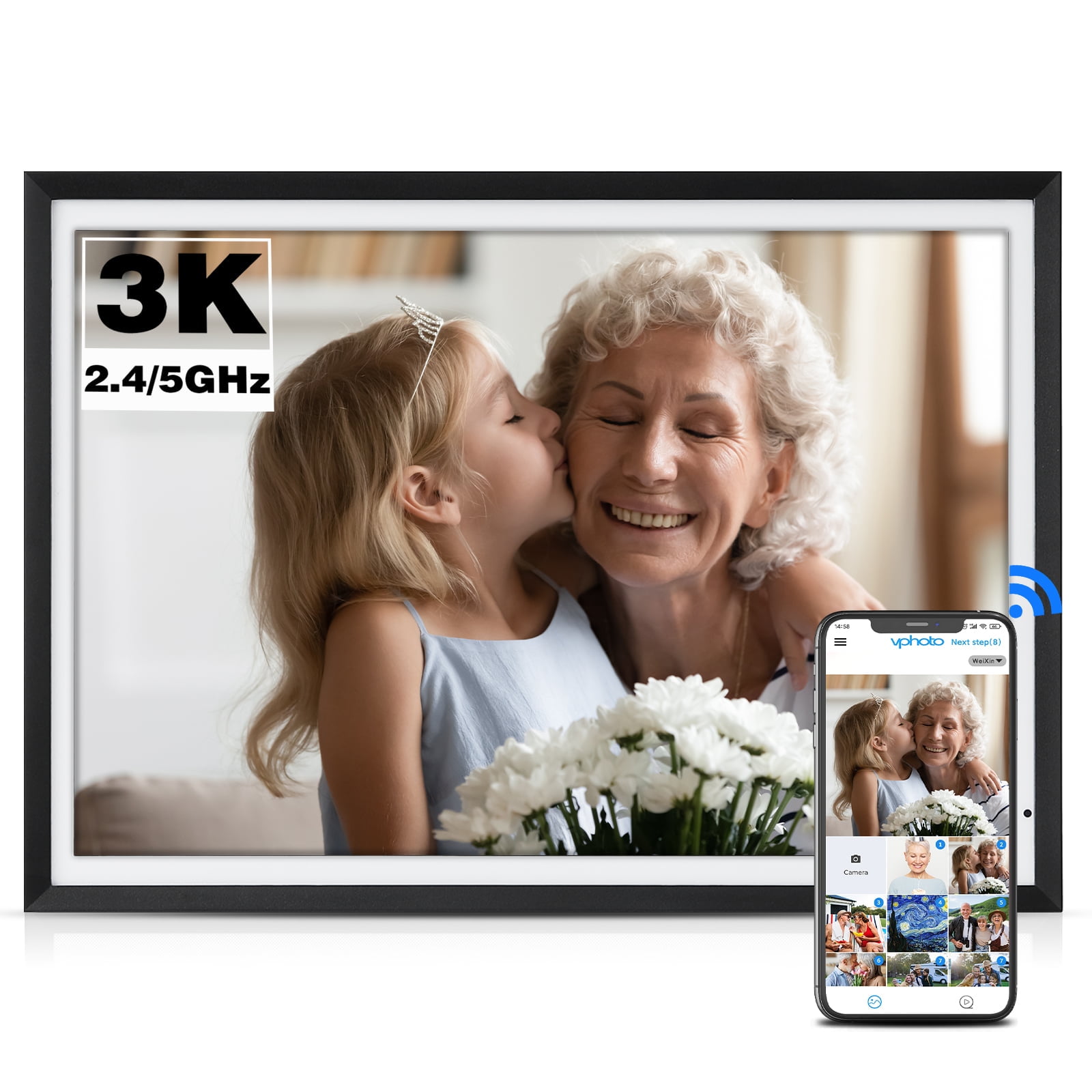 BSIMB 13.5Inch 32GB 3K Digital Photo Frame Dual Band WiFi, Smart