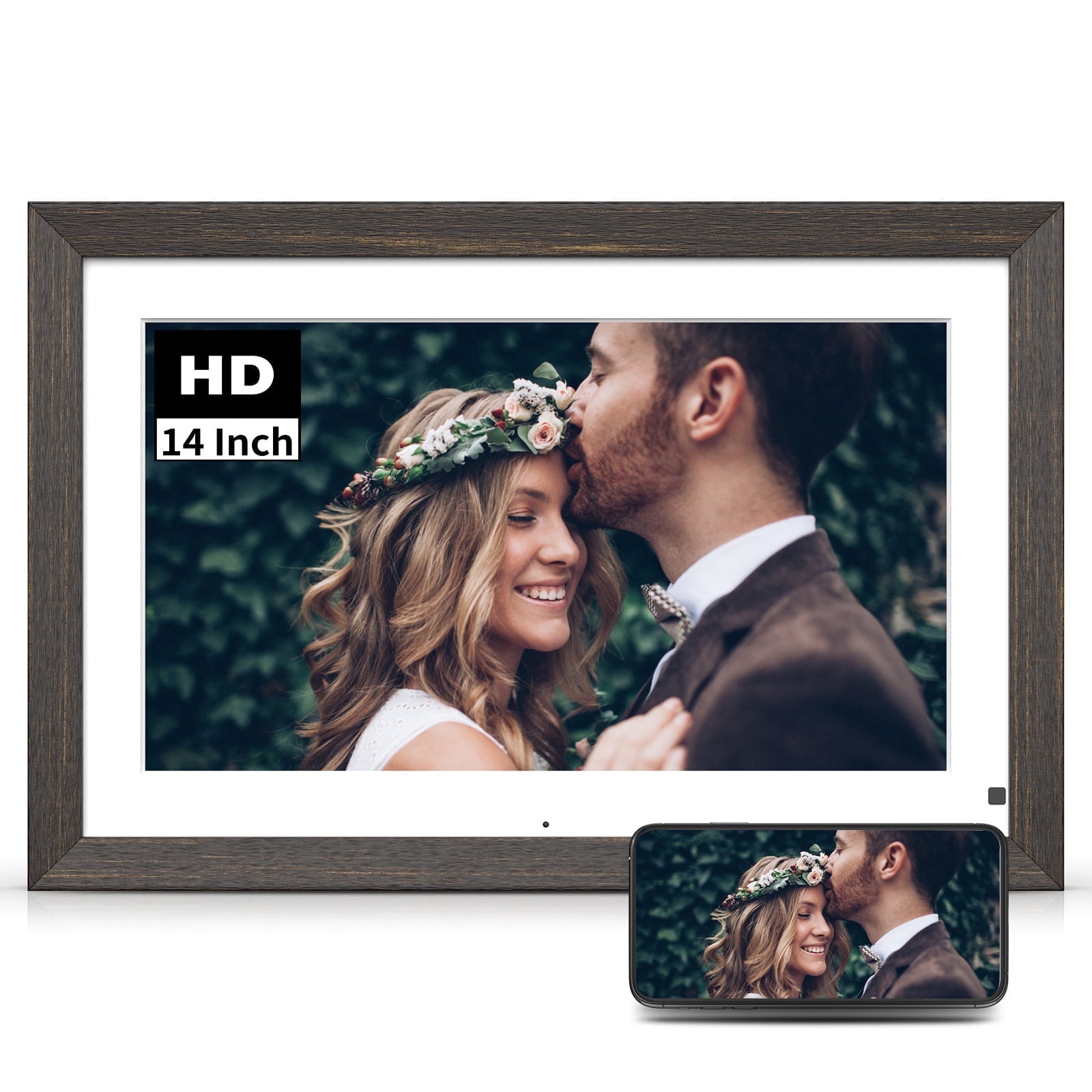 BSIMB 14 Inch 32GB WoodEffect WiFi Digital Photo Frame HD IPS Touch Screen Large Picture Frame