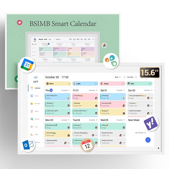 BSIMB 15.6 inch Digital Calendar, Wall Touch Screen Display, Chore Chart and Meal Planner
