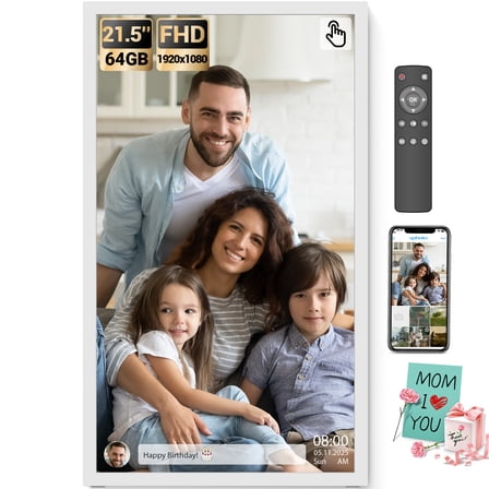 BSIMB Large Digital Picture Frame 21.5 Inch, 64GB Touchscreen 1920x1080 FHD WiFi Digital Photo Frame Electronic Remote Control, Share Pictures/Videos via App/USB/SD Easy Setup Gifts for Mom, White