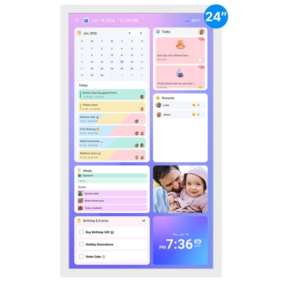 BSIMB 24 inch Digital Calendar, Wall Touch Screen Display, Chore Chart and Meal Planner