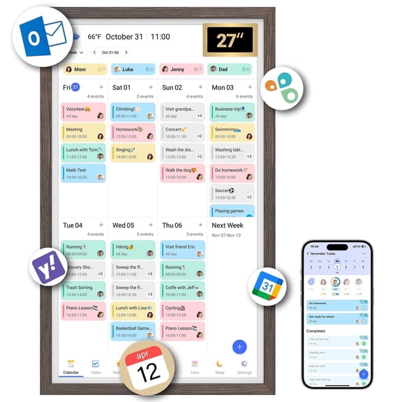 BSIMB 27 inch Digital Calendar, Touchscreen Wall Display, Chore Chart, Meal Planner