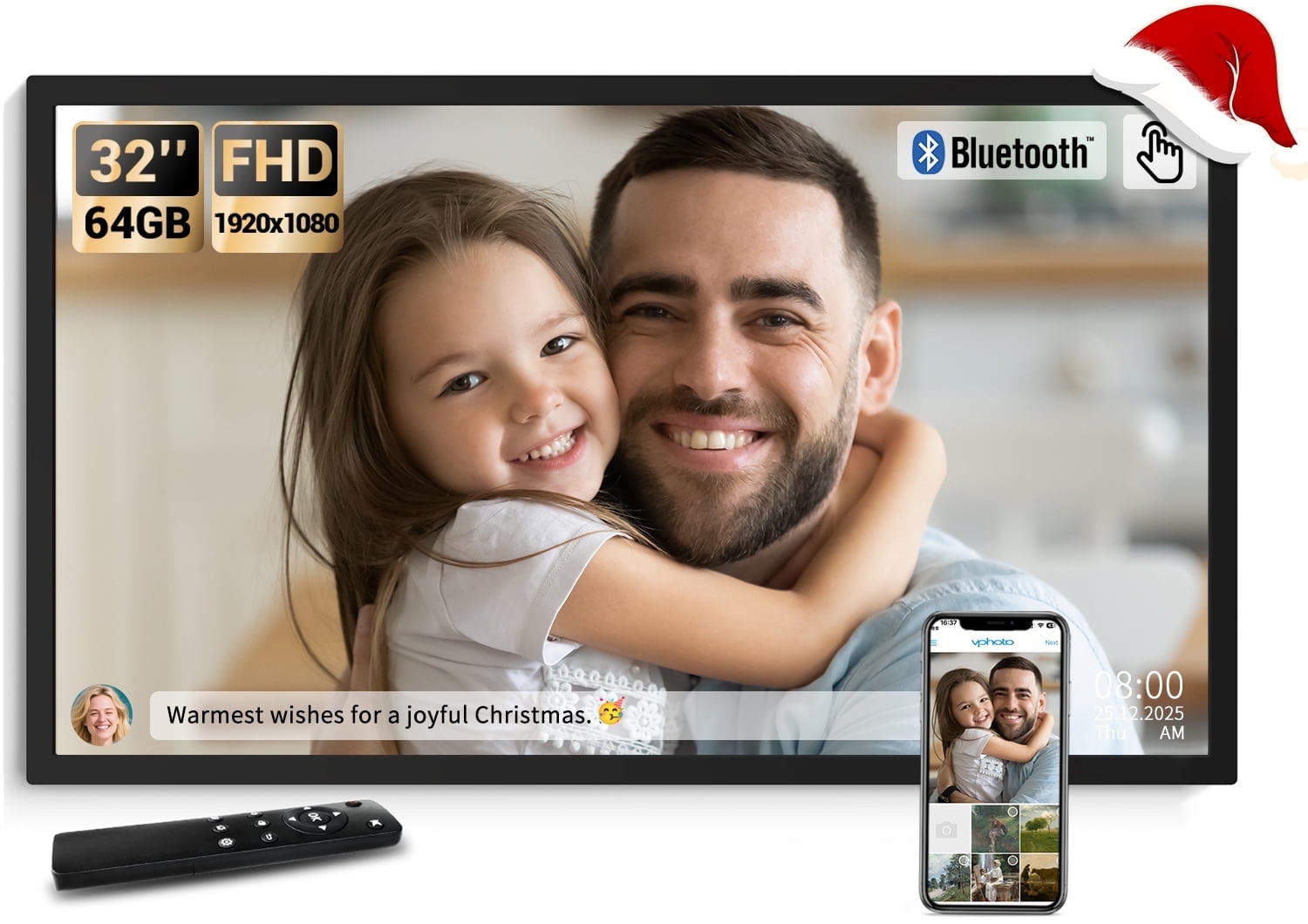 Frame Remote Control BSIMB 32 Inch Large Digital Picture Frame, Touchscreen 64GB 1920x1080 ...