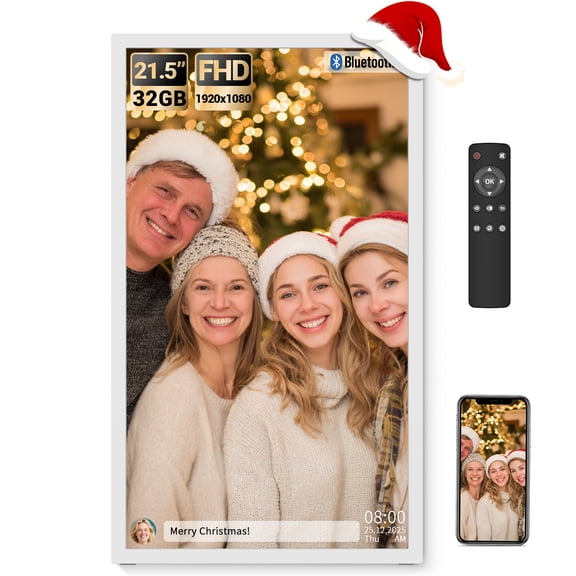 BSIMB Large Digital Picture Frame 21.5 Inch, 1920x1080 FHD WiFi Digital Photo Frame Electronic 32GB Remote Control, Share Pictures/Videos via App/USB/SD Easy Setup Gift for Mom(Non-Touch), White