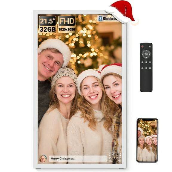 BSIMB Large Digital Picture Frame 21.5 Inch, 1920x1080 FHD WiFi Digital Photo Frame Electronic 32GB Remote Control, Share Pictures/Videos via App/USB/SD Easy Setup Gifts for Mom(Non-Touch), White