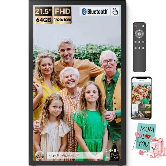 BSIMB 21.5 inch Digital Photo Frame, FHD 1080P WiFi Touchscreen Picture Frame with 64GB Storage, Wall Mountable, Remote Control and Photo/Video Sharing via App