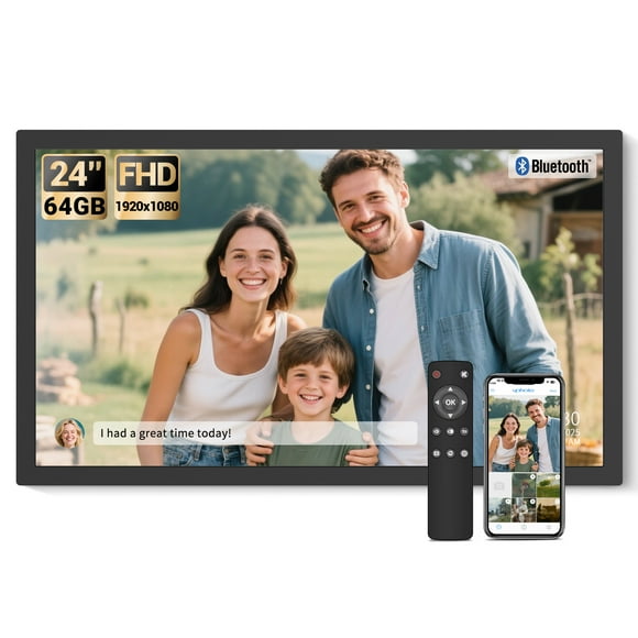 BSIMB Large Digital Picture Frame 24 Inch, 64GB 1920x1080 FHD WiFi Digital Photo Frame Electronic Display, Wall Mount Included, Share Pictures/Videos via App Easy Setup Gifts for Mom(Non-Touch), Blac