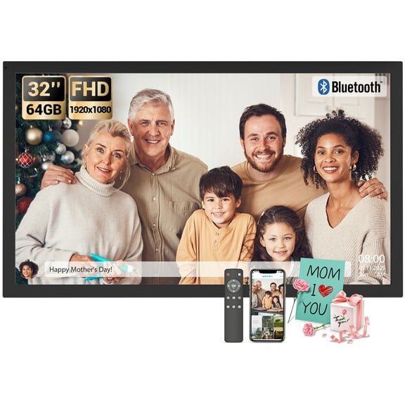 BSIMB Large Digital Picture Frame 32 Inch, 64GB 1920x1080 FHD WiFi Digital Photo Frame Electronic Display, Wall Mount Included, Share Pictures/Videos via App Easy Setup Gifts for Mom(Non-Touch), Blac