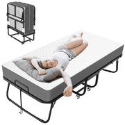 BSISHL Folding Bed with Mattress, Portable Rollaway Guest Bed with Wheels, Foldable Cot Bed for Adults, Temporary Sleeping Bed for Home, Office, Hotel, Twin Size