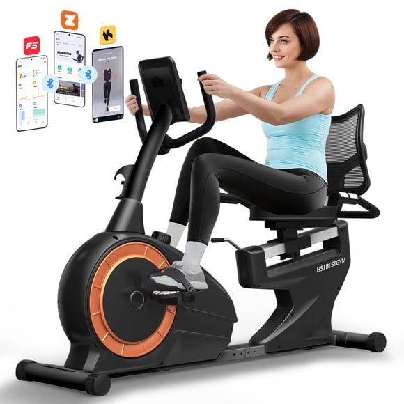 BSJ BESTGYM Recumbent Exercise Bike, Recumbent Stationary Bike for Home, Recumbent Bike 350LBS Weight Capacity, Magnetic Recumbent Bike with Smart APP, LCD Monitor, Heart Rate Handle