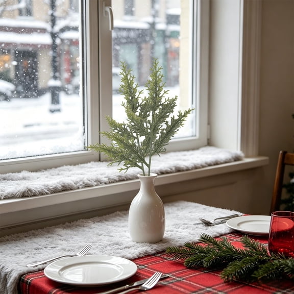 BSJJY 12.4" Style C Artificial Winter Branches, Lifelike Green Leaves with Flexible Wire Core, Easy to Shape and Arrange, Ideal for Gift Box Decor, Wreath Making, or Holiday Table Settings