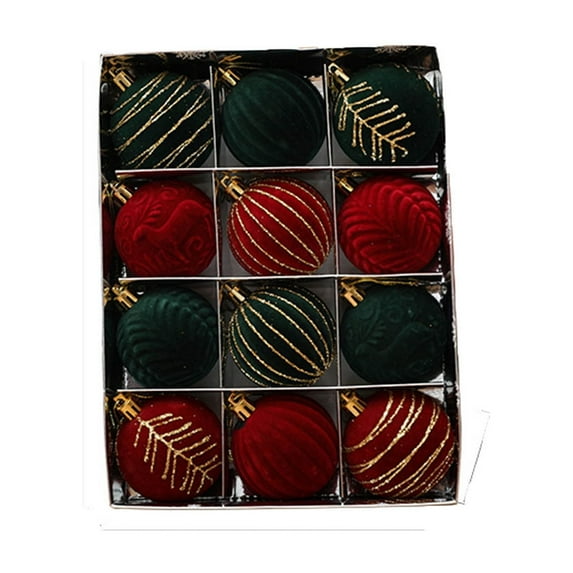 BSJJY 12 Pcs Velvet Christmas Balls 2.4 Inch Flocked Christmas Tree Ornaments Plastic Balls Shatterproof Xmas Bulbs Decorative Hanging Baubles Set Velvet Ornaments for Christmas Tree Decorations