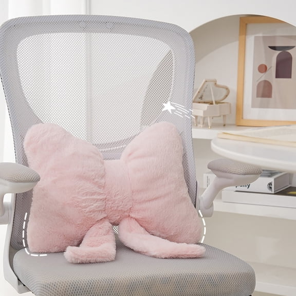 BSJJY 16x12 Inch Fuzzy Bow Ribbon Sofa Pillow, Soft Back Cushion for Couch, Bed, Office Chair, Comfortable Home Accent