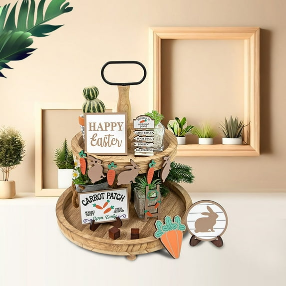 BSJJY 1Set Tiered Tray Decor,Multi-Style Tiered Tray Decor,Farmhouse Rustic Hierarchical Tray Decorative,Festival Decor Signs,Valentine's Day/St Patrick's Day/Easter/Spring Tiered Tray Decor