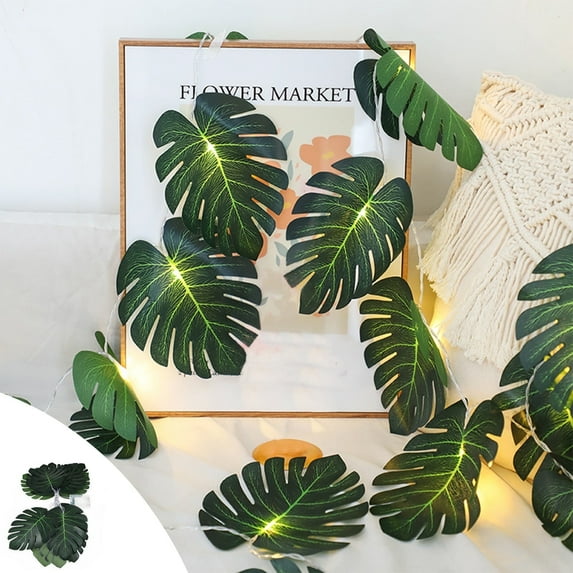 BSJJY 20 LED Monstera Leaf String Lights, Tropical Artificial Rattan Palm Leaves Wall Hanging Vine Leaf, Summer Decoration for Outdoor Indoor Hawaiian Luau Party Theme Table Home Decorations
