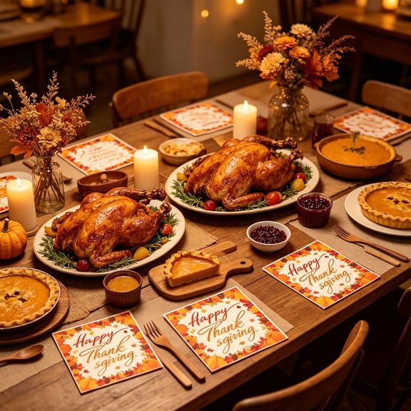 BSJJY 20-Pack Thanksgiving Paper Napkins, Fall Pumpkin & Maple Leaf Disposable Tableware
