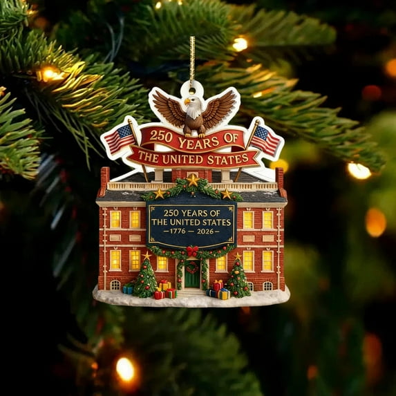 BSJJY 2026 USA 250th Anniversary Christmas Ornament, Acrylic Commemorative Decor 1776-2026, Collectible Gift for Holiday Party and Milestone Historical Event, 7.9IN (A)