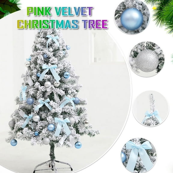 BSJJY 23.6In Artificial Flocking Christmas Tree With Shanging Balls 1 LED Warmer White String Lights,(Blue)1Set