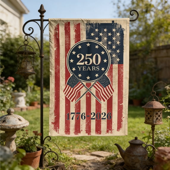 BSJJY 250th Anniversary Red White Garden Flag, US 250 Year Independence Day Commemorative Yard Flag, Double Sided Outdoor Home Decor
