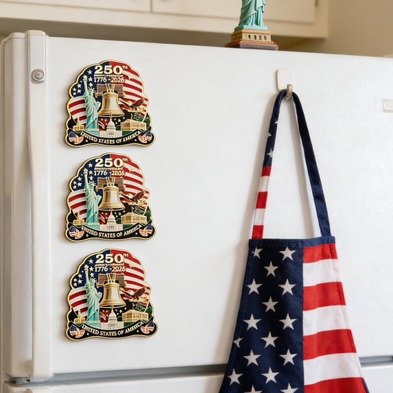 BSJJY 250th Independence Day USA Metal Fridge Magnet, US Bicentennial Commemorative Souvenir Patriotic Strong Magnetic Sticker for Kitchen Refrigerator Decor