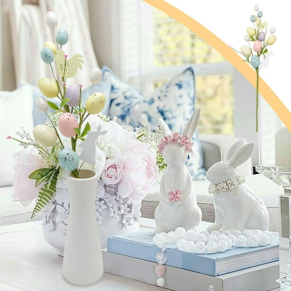 BSJJY 2Pcs 20.86inch Artificial Easter Flower Spring Colorful Floral Picks with Easter Egg Butterfly Rabbit Statue Fake Twig Branches Easter Spray Vine Stems for DIY Holiday Vase Decor