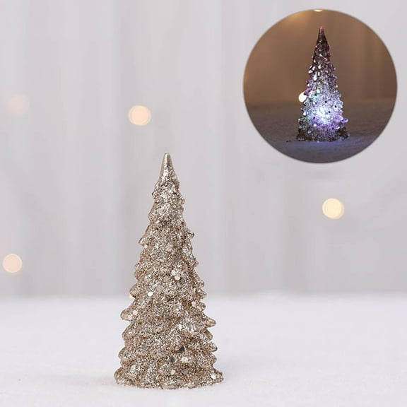 BSJJY 4.7In Artificial Christmas Tree LED Acrylic Mini Night Lamp Holiday Decor,Gold,1Set