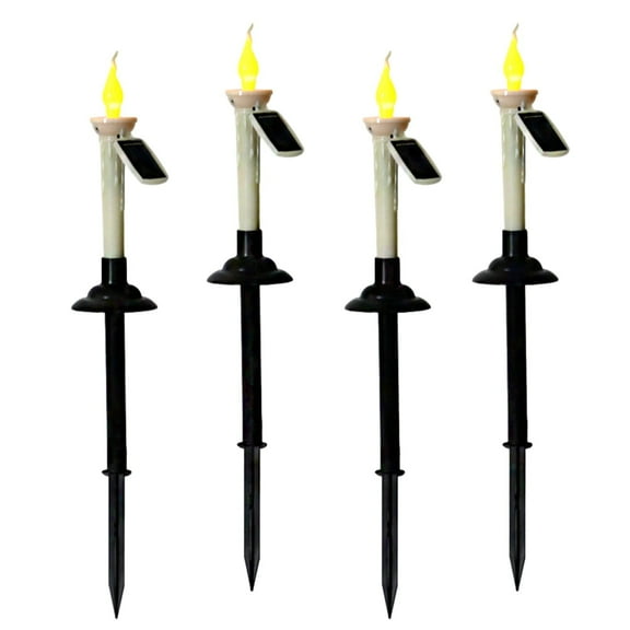 BSJJY 4Pcs Solar Taper Candles with Holders, Waterproof LED Candles Light Rechargeable Tapered Candlesticks with Dusk to Dawn Light Sensor for Outdoor Garden Patio Decor