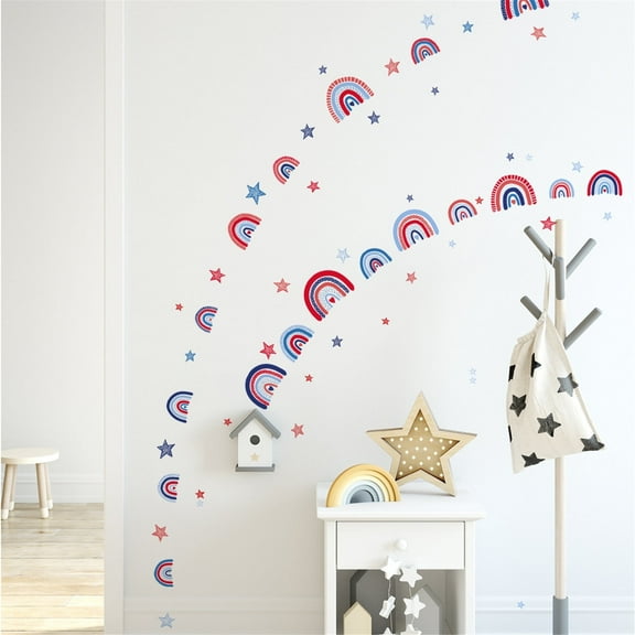 BSJJY 4th of July Bulletin Board Border 60 Sheet Patriotic Stars Rainbow Shape Trim Border Stickers Self-Adhesive Stars Stripes Border Decals for Independence Day Decoration