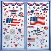 BSJJY 4th of July Decorations, Patriotic Window Clings USA Double-Sided Window Art Decals, USA Independence Memorial Day Stripes Star Fireworks Flags Balloon Decorations, 9 Sheets