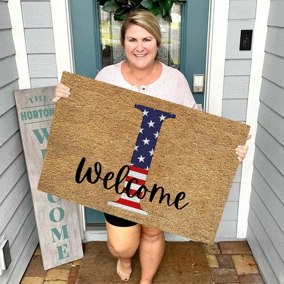BSJJY 4th of July Door Mat, Patriotic Doormat Entryway Rug Welcome Independence Day Doormat Stain and Fade Resistant Patriotic Decor Welcome Outdoor Mat Decorative for Bathroom