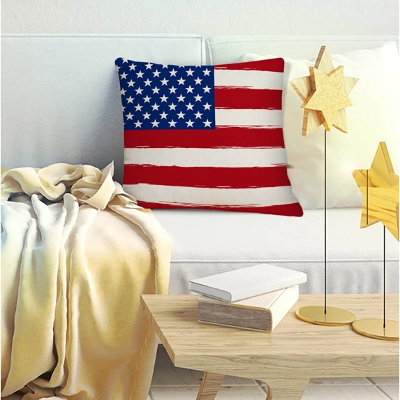 BSJJY 4th of July Patriotic Pillow Covers, American Flag Decorative Throw Pillowcase Independence Day Stars and Stripes Outdoor Cushion Cover for Sofa Living Room Decor