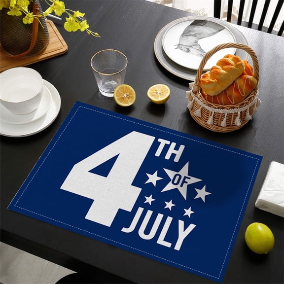 BSJJY 5th of July Placemats Patriotic American Flag Stars Place Mats, Cotton Linen Table Mats Independence Day & Memorial Day Holiday Party Home Kitchen Dinner Table Setting