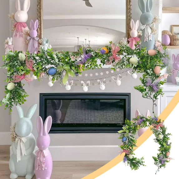BSJJY 70.87Inch Easter Eggs Garland, Artificial Spring Floral Vine Faux Greenery Leaves Garland for Mantle, Fence, Stairway, Wedding Arch, Hanging Basket