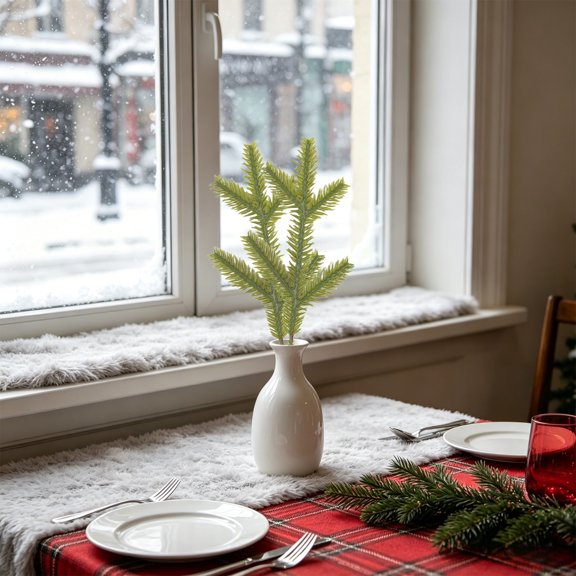 BSJJY 9.8" Style E Artificial Winter Branches, Lifelike Foliage with Bendable Plastic Stems, Easy to Store and Reuse, Great for Wreaths, Gift Toppers, or Table Centerpieces