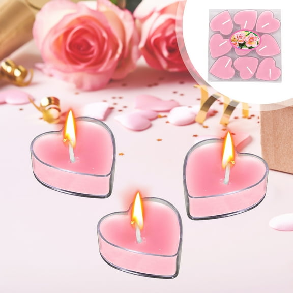 BSJJY 9Pcs Heart Shaped Tealight Candles, Romantic Love Unscented mokeless for Dinner Home Wedding (Pink)
