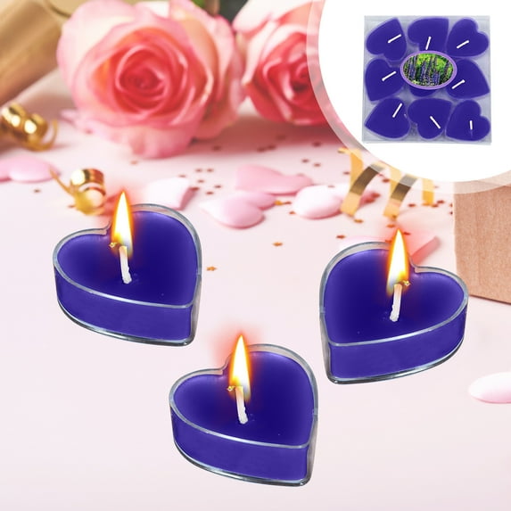 BSJJY 9Pcs Heart Shaped Tealight Candles, Romantic Love Unscented mokeless for Dinner Home Wedding (Purple)