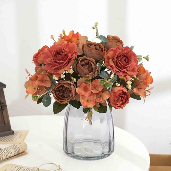 BSJJY Artificial Peony Flowers Faux Flowers Silk Hydrangea Bouquet Vintage Wedding Home Table Decor Reusable Bouquet of Rose Flowers for Mother's Day Wedding Birthday