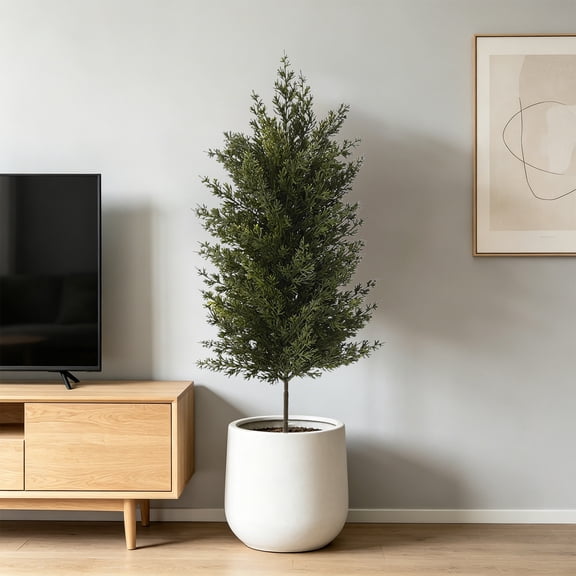 BSJJY Artificial Topiary Tree, Faux Potted Conifer Plant for Front Porch, Outdoor Patio Indoor Christmas Decoration, Set of 2 B