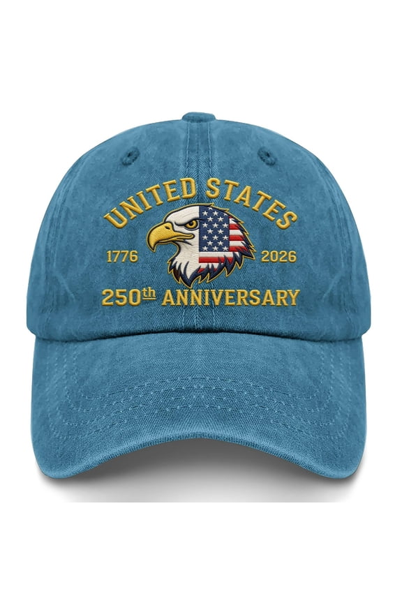 Baseball Hat For US 250th Anniversary, Adjustable Low Profile Unconstructed Cap, Embroidered Patriotic Gift for Men, Women, and 2026 Festival Events (Blue)
