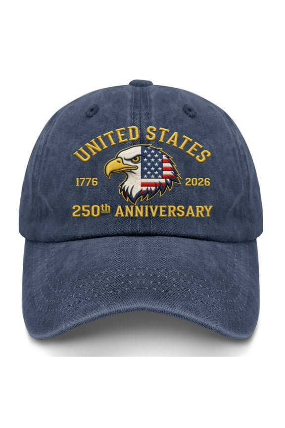Baseball Hat For US 250th Anniversary, Adjustable Low Profile Unconstructed Cap, Embroidered Patriotic Gift for Men, Women, and 2026 Festival Events (Navy)