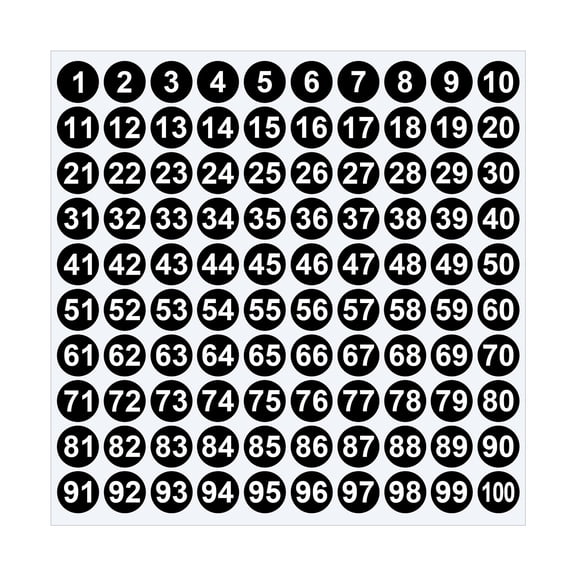 BSJJY Black Consecutive Number Stickers, 1 to 100, 1-inch, 1 Set, Vinyl Number Stickers Consecutive Number Stickers for Indoor Outdoor, Storage, Organizing, Classification