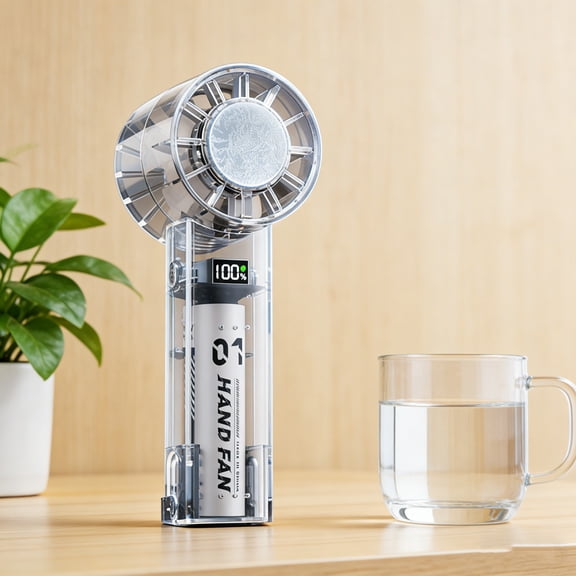 BSJJY Black Transparent Handheld Fan, Semiconductor Cooling, 199 Speed Adjustable, USB-C, LED Display